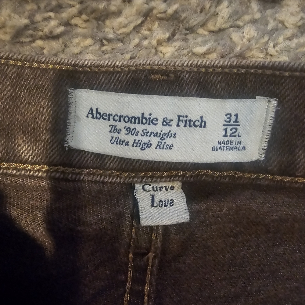 ABERCROMBIE & FITCH 90s Straight Ultra High Rise Curve love jeans. Brown 31 long - Picture 6 of 11